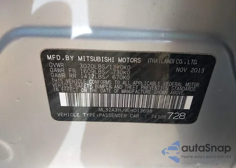 2014 Mitsubishi Mirage De from USA, damaged, VIN ML32A3HJ9EH013698